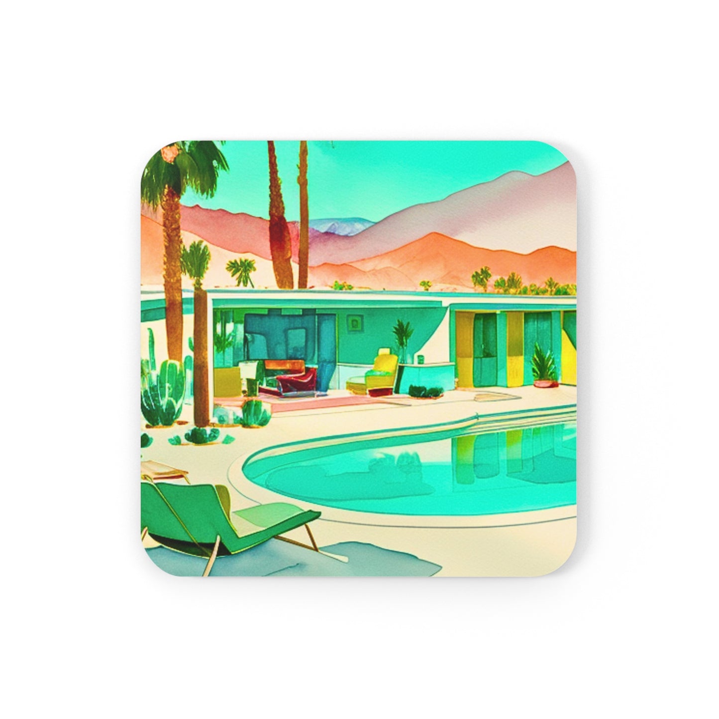 Weekend in the Palm Springs Desert Midcentury Modern Motel Cocktail Party Entertaining Corkwood Coaster Set