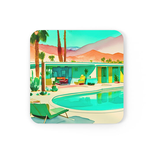 Weekend in the Palm Springs Desert Midcentury Modern Motel Cocktail Party Entertaining Corkwood Coaster Set