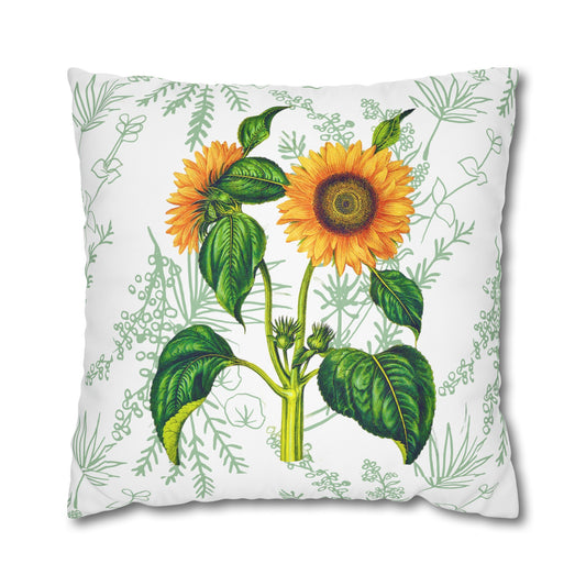 Summer Sunflower Botanical Decorative Square Poly Canvas Pillow Cover (Limited Edition July 2024)