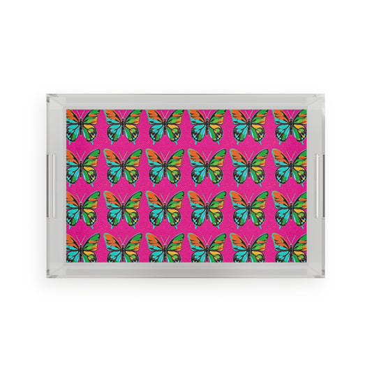 Modern Butterfly Pop Art 1960s Museum Gallery Cocktail Party Patio Home Deco Acrylic Serving Tray