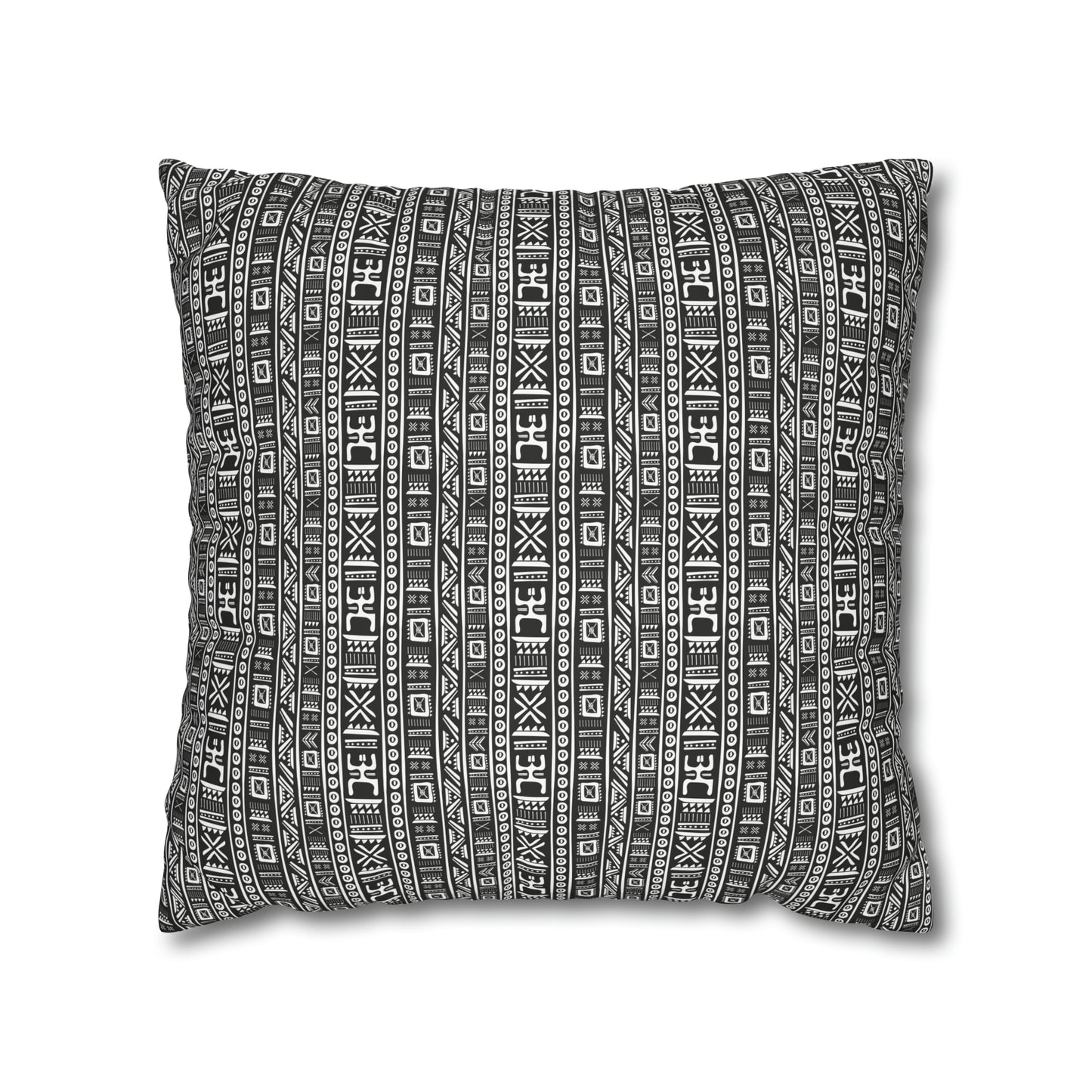 Tribal Vibrations Black and White Pattern Spun Polyester Pillow Cover