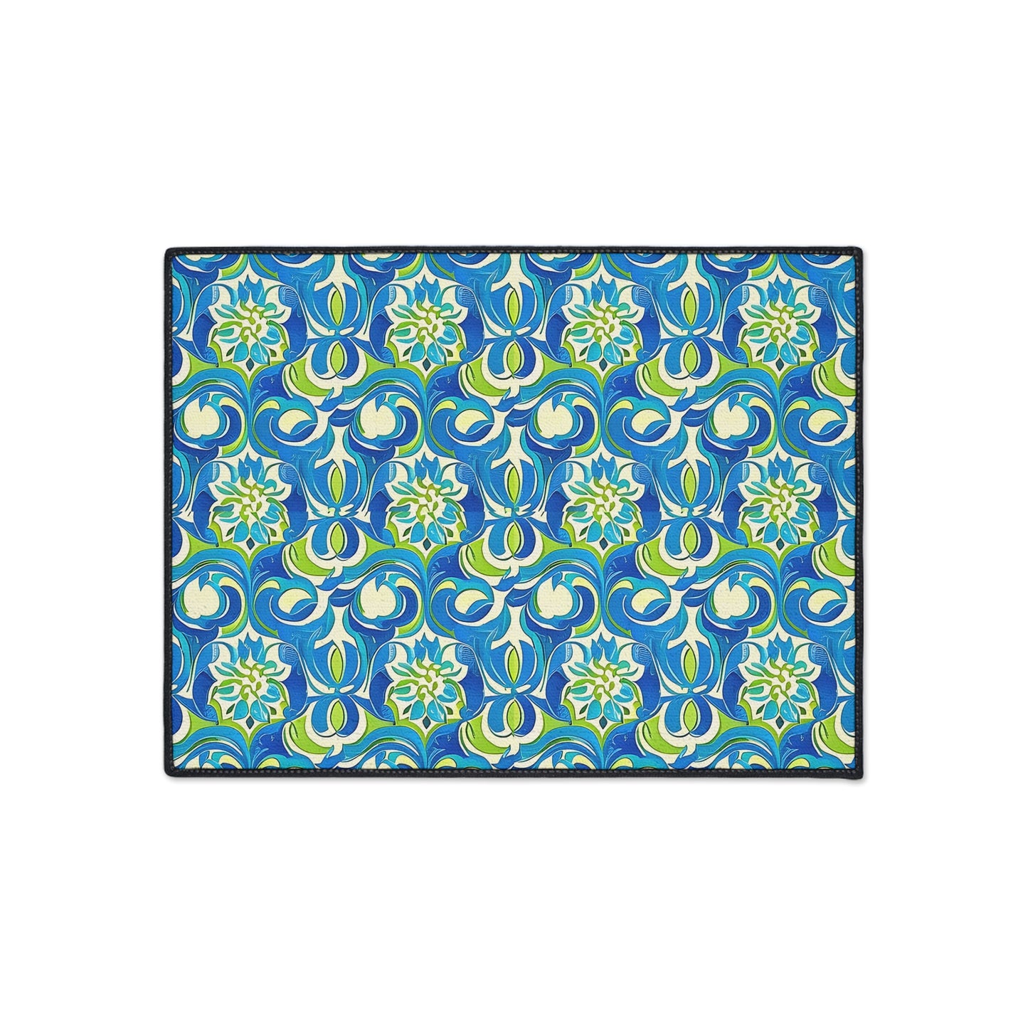 Naples Osteria Sea Blue Italian Tile Pattern Decorative Indoor Outdoor Home Heavy Duty Floor Mat