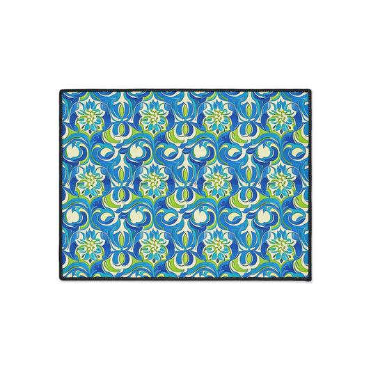 Naples Osteria Sea Blue Italian Tile Pattern Decorative Indoor Outdoor Home Heavy Duty Floor Mat