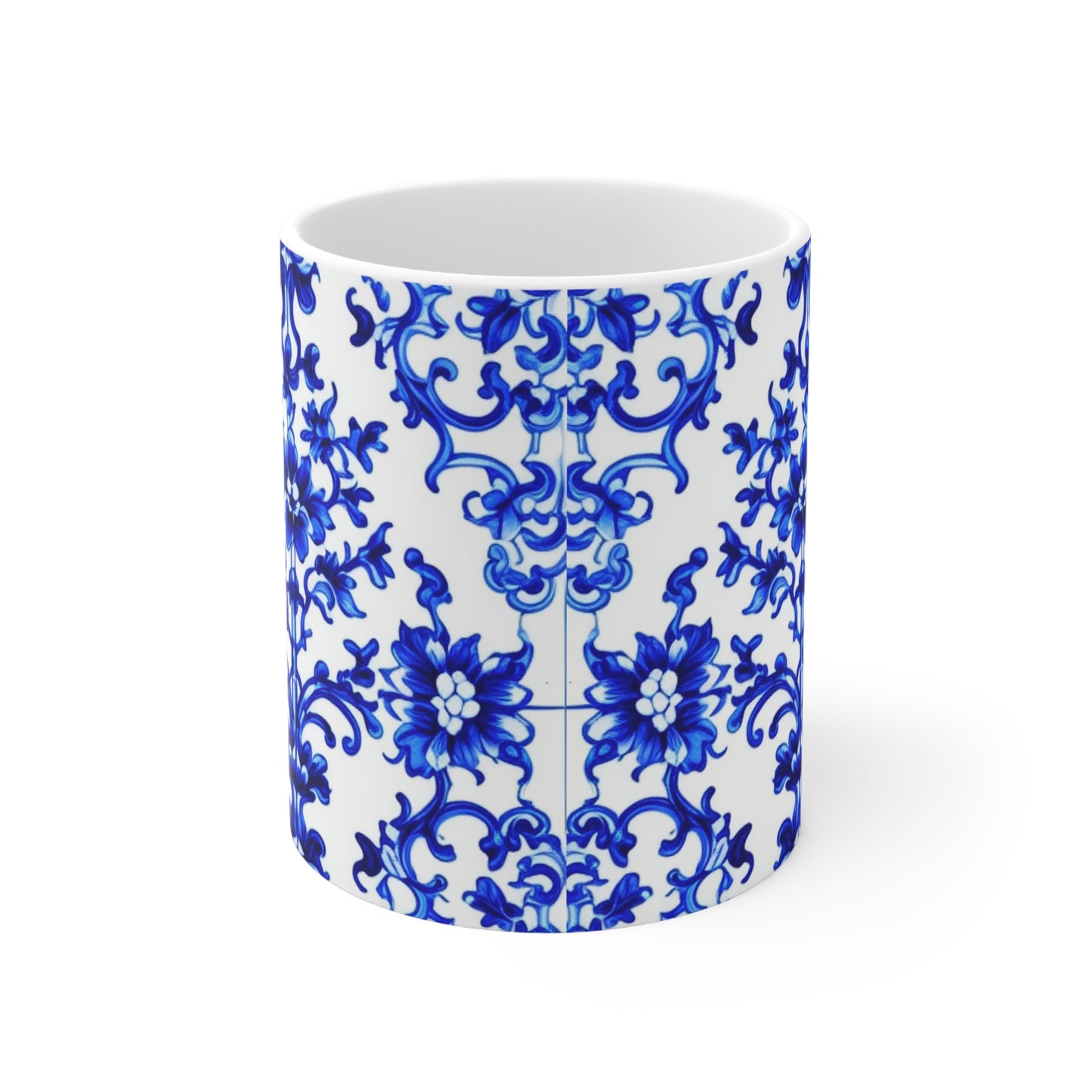 Portuguese Blue and White Tile Pattern Hot Beverage Coffee Tea Decorative Ceramic Mug 11oz