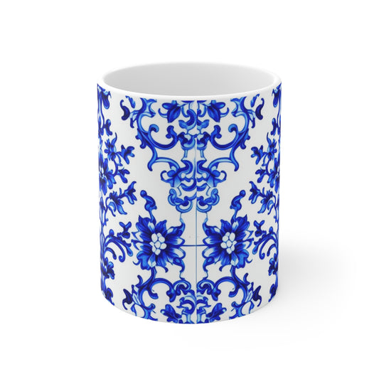 Portuguese Blue and White Tile Pattern Hot Beverage Coffee Tea Ceramic Mug 11oz