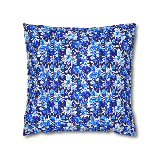 Blue Watercolor Dreams Flowers Decorative Spun Polyester Pillow Cover