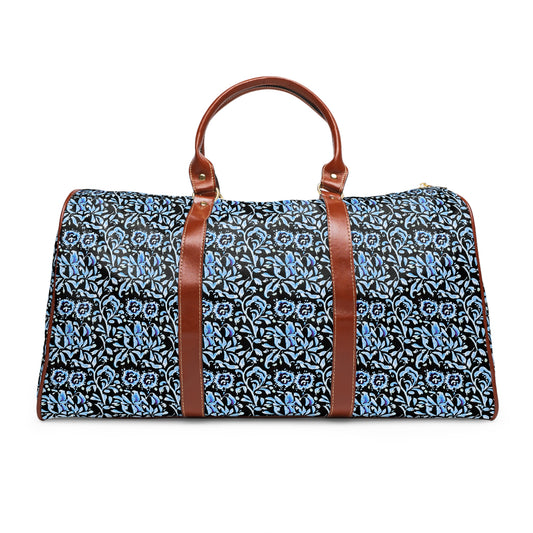 Blue Tropical Island Flower Coastal Batik Pattern Waterproof Travel Bag