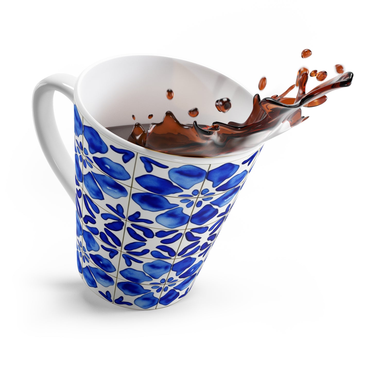 Italian Cucina Blue and White Watercolor Tile Pattern Decorative Coffee Espresso Cappuccino Hot Beverage Latte Mug