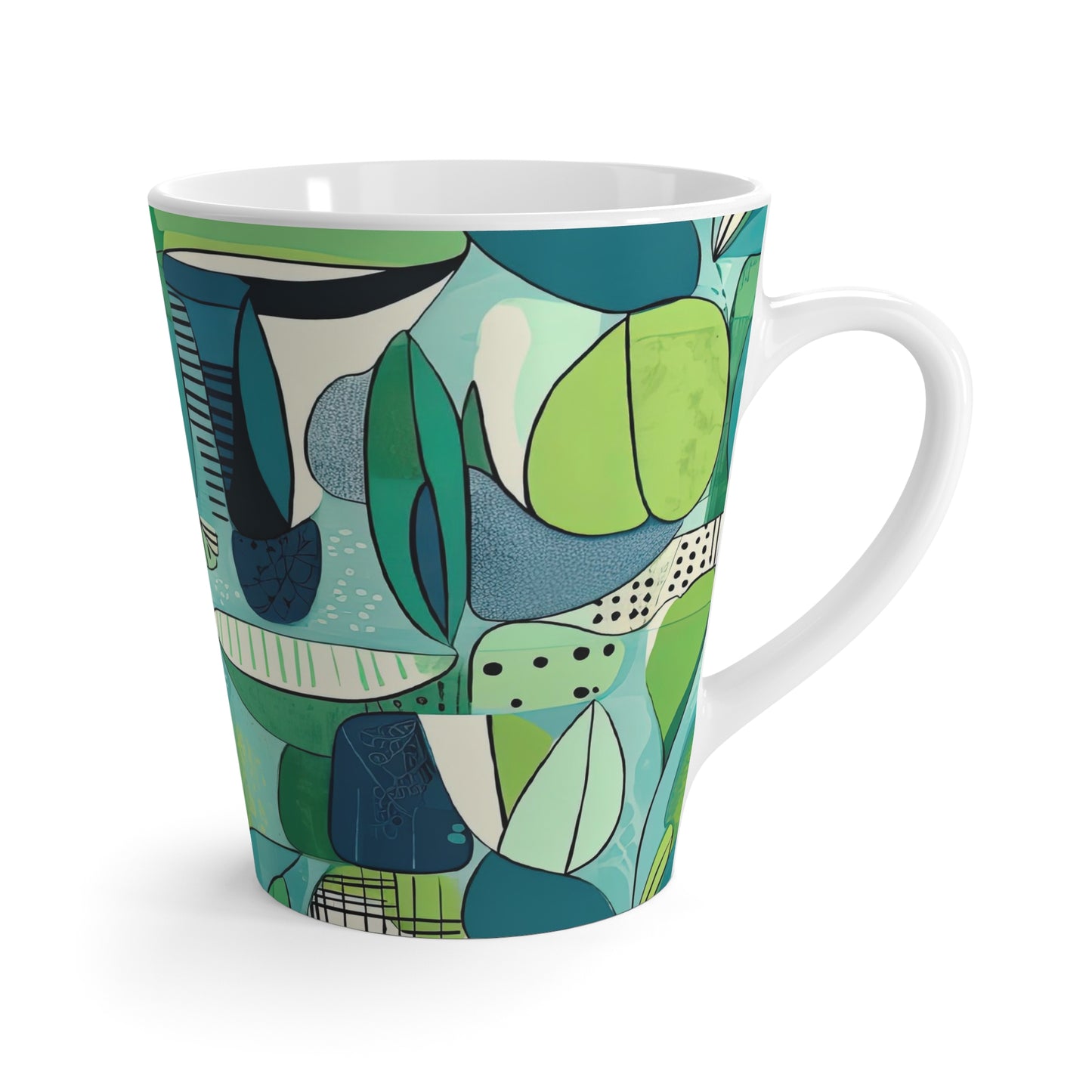 Cubist Garden Midcentury Modern Garden Blue and Green  Decorative Latte Mug