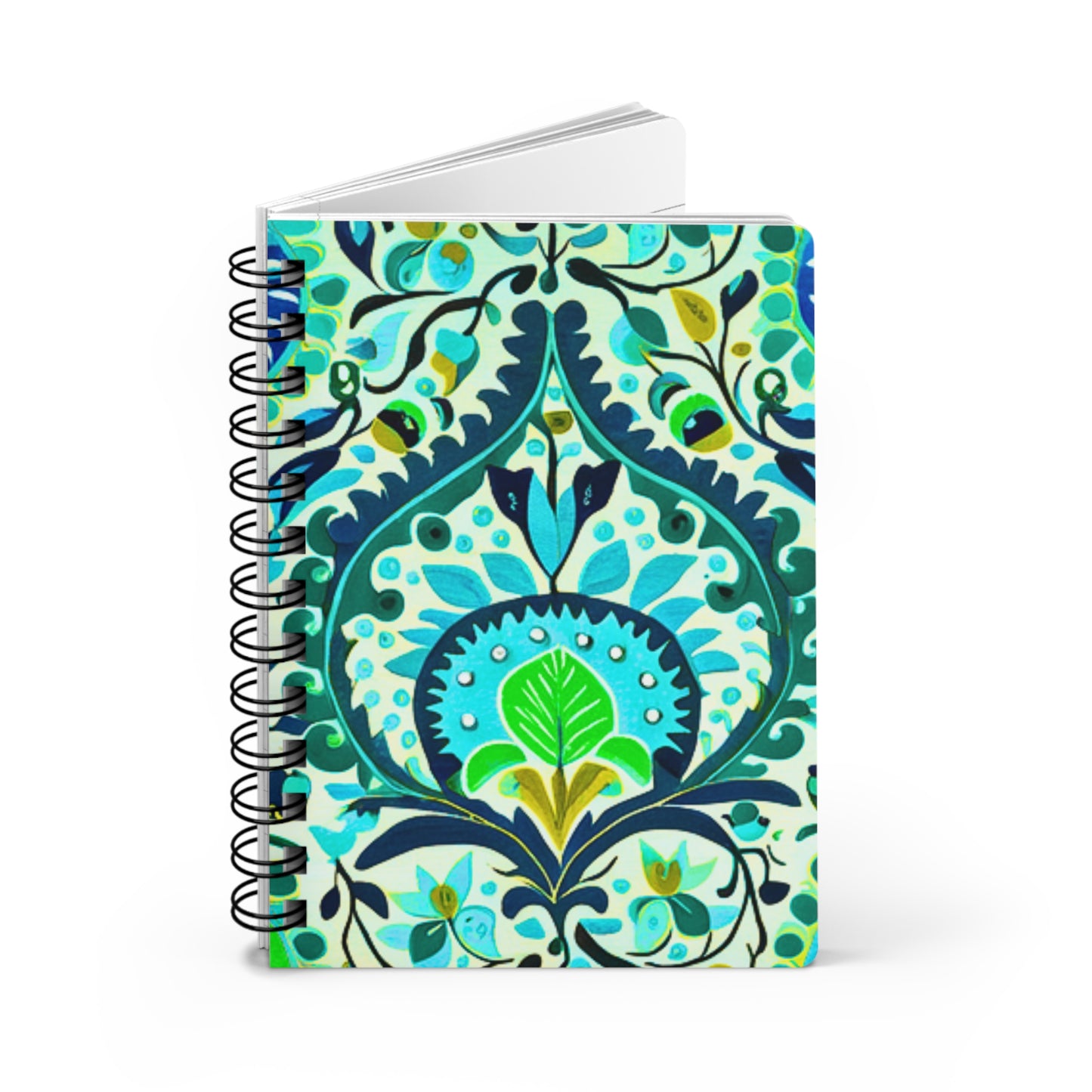 Suzani Tribal Pattern Blue and Green Bohemian Decorative Writing Sketch Travel Ideas Spiral Bound Journal