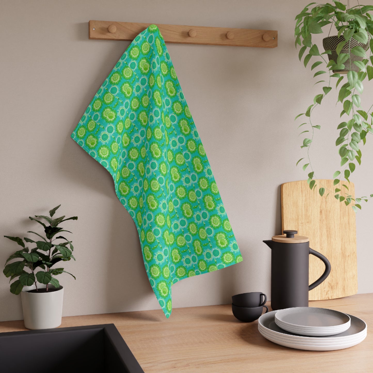 Lime Green Midcentury Modern Starbursts Pattern Decorative Kitchen Tea Towel/Bar Towel