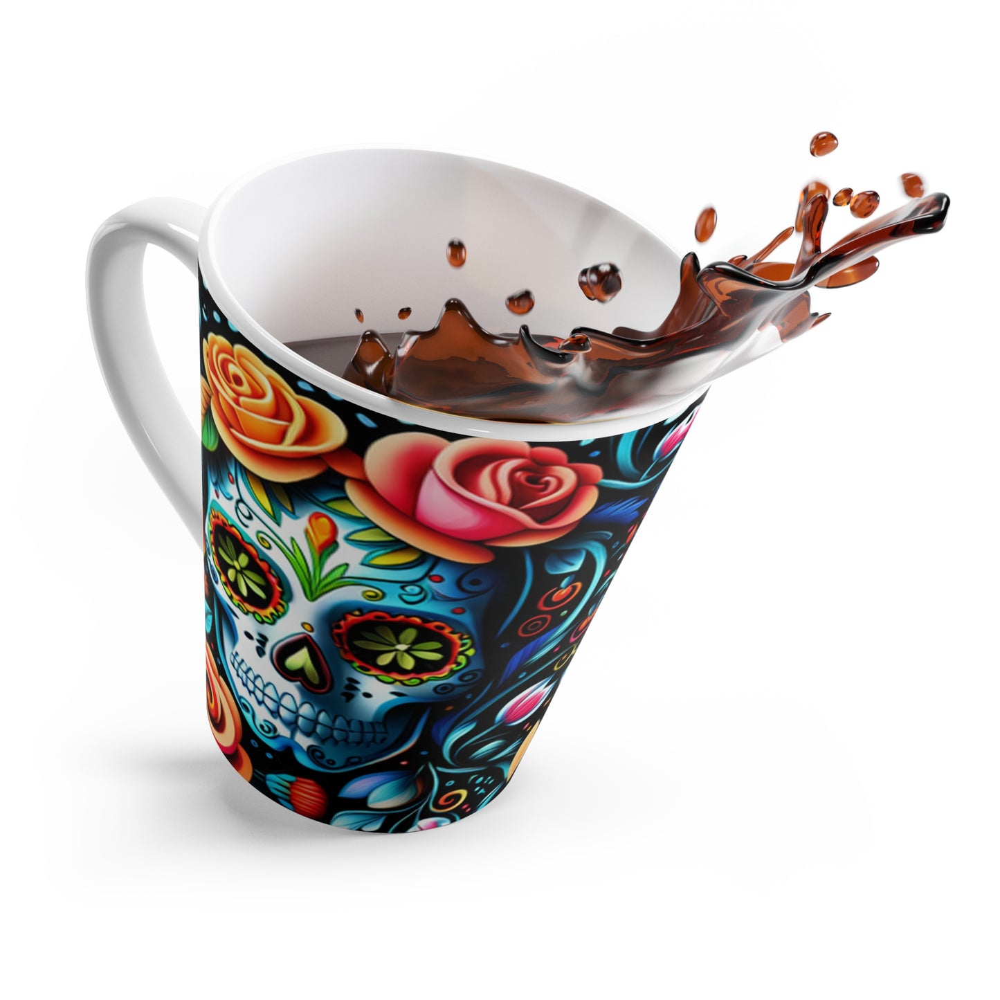 Rose Crown Day of the Dead Sugar Skull Hot Beverage Coffee Chia Tea Cappuccino Latte Mug