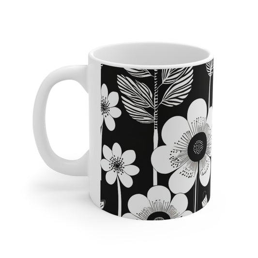 Black and White Poppies Mod Pop Art Decorative Hot Coffee Tea Chia Beverage Ceramic Mug 11oz