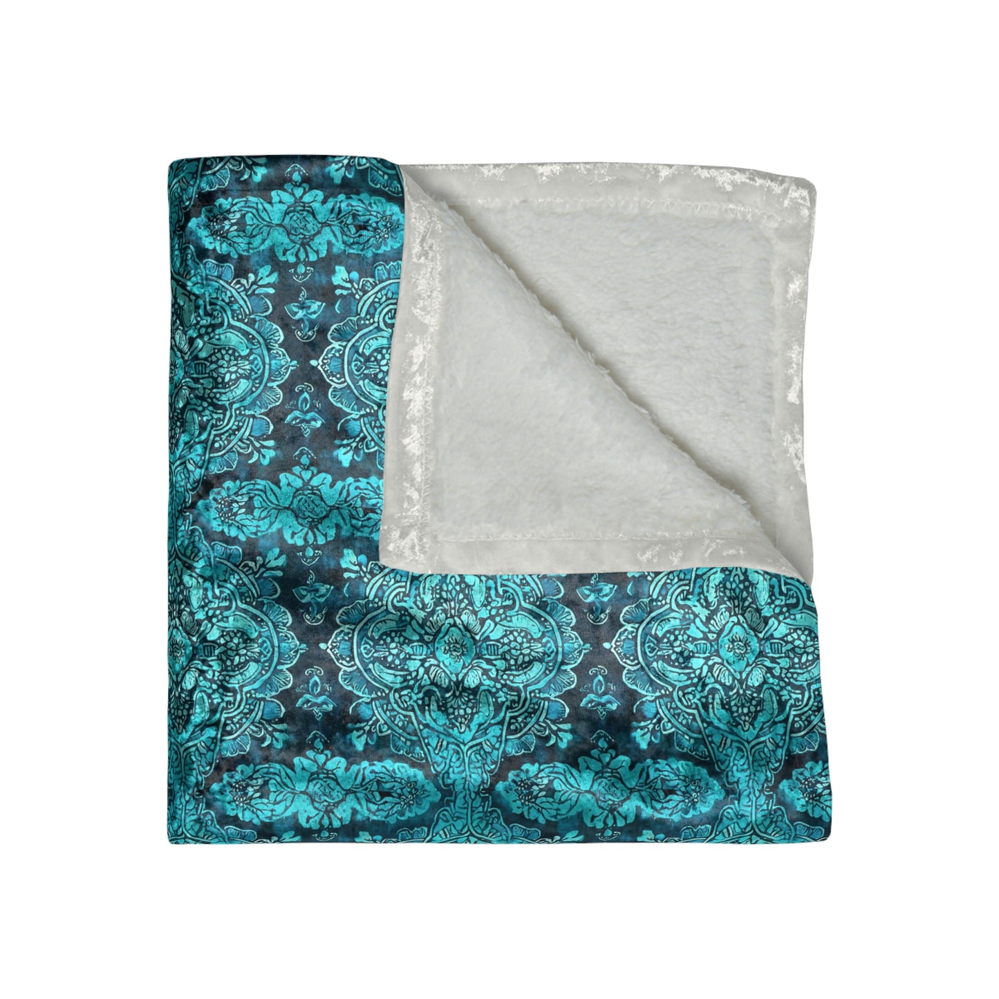 Teal Sumatran Water Garden Batik Warm Cozy Lounge Crushed Velvet Blanket