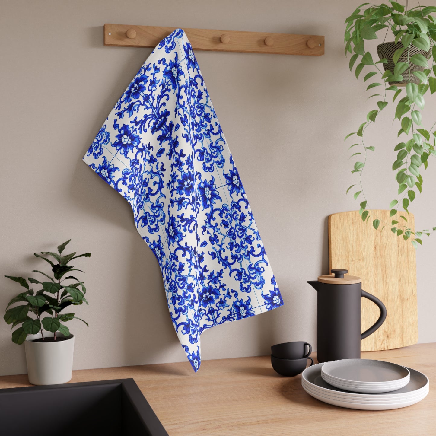 Portuguese Blue and White Tile Pattern Kitchen Tea Towel/Bar Towel