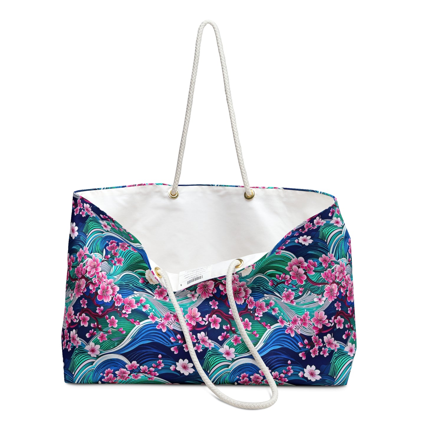 Japanese Mountains Cherry Blossoms Woodblock Pattern Decorative Shopper Market Weekender Bag