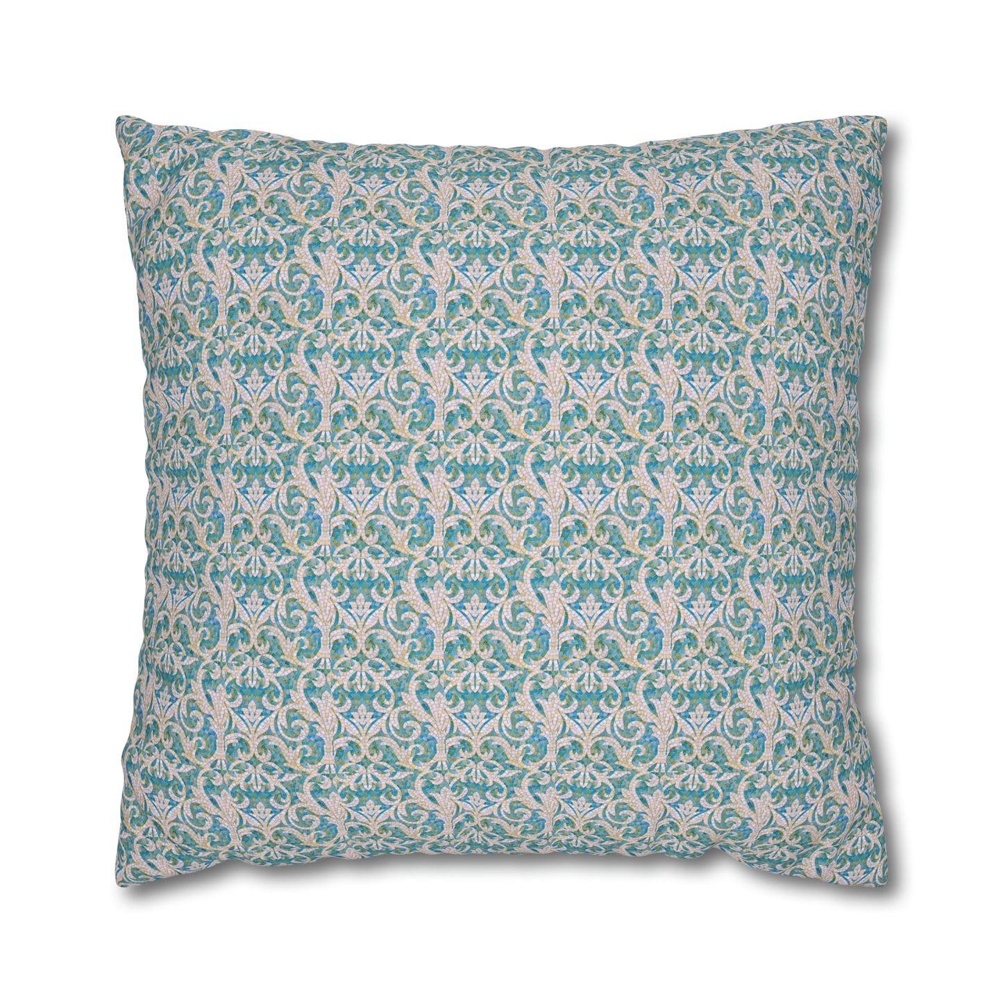 Aqua Mosaic European Vintage Tile Decorative Spun Polyester Pillow Cover
