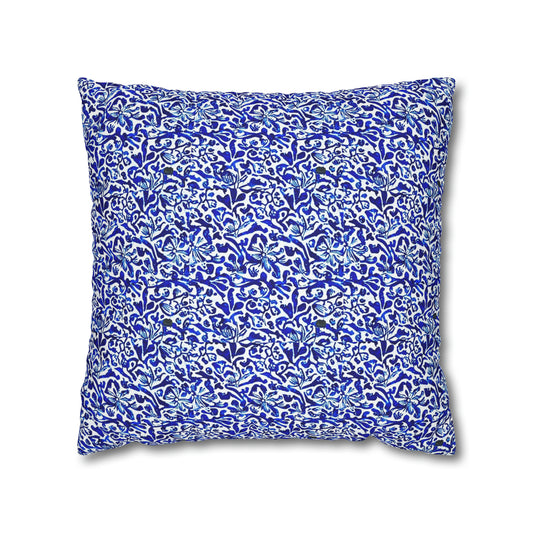 Blue Caribbean Sea Tile Cobalt Blue and White Coastal Decorative Spun Polyester Pillow Cover
