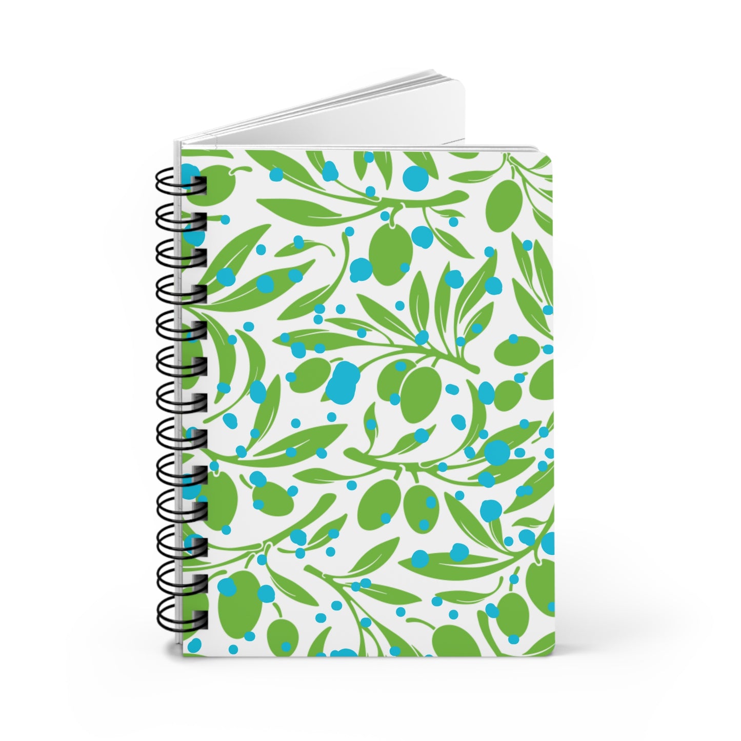 Olive Branches Midcentury Modern Green and Blue Pattern Decorative Cocktail Wine Writing Spiral Bound Journal