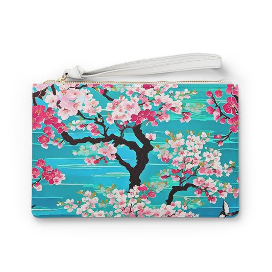 Turquoise Cherry Blossoms Japanese Kyoto Floral Fashion Errands Evening Pouch Clutch Bag