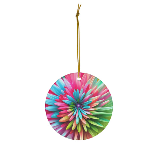 Cosmic Flower Power Ombre Turquoise Ceramic Ornament