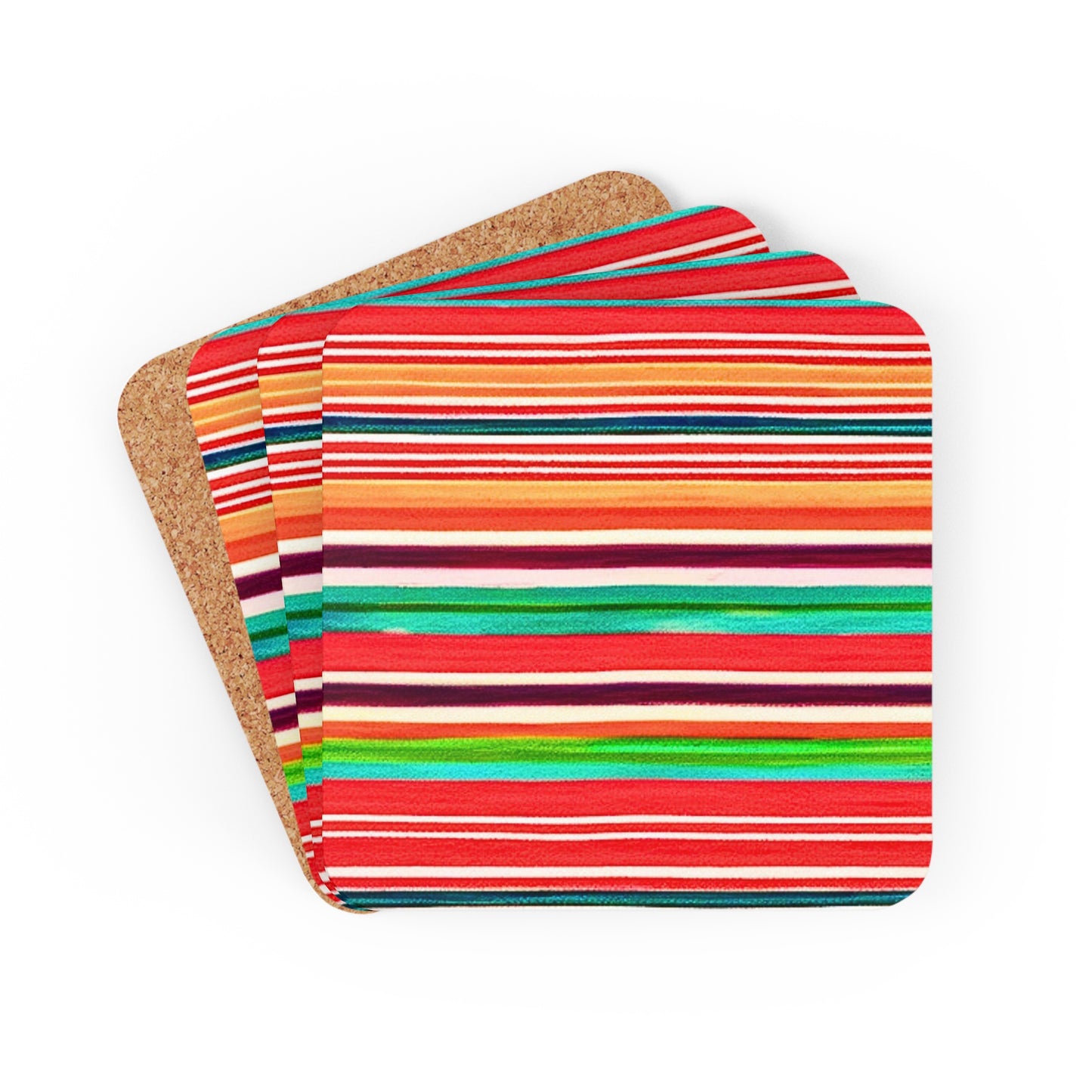 Serape Mexican Blanket Southwestern Stripes Cocktail Beverage Entertaining Corkwood Coaster Set