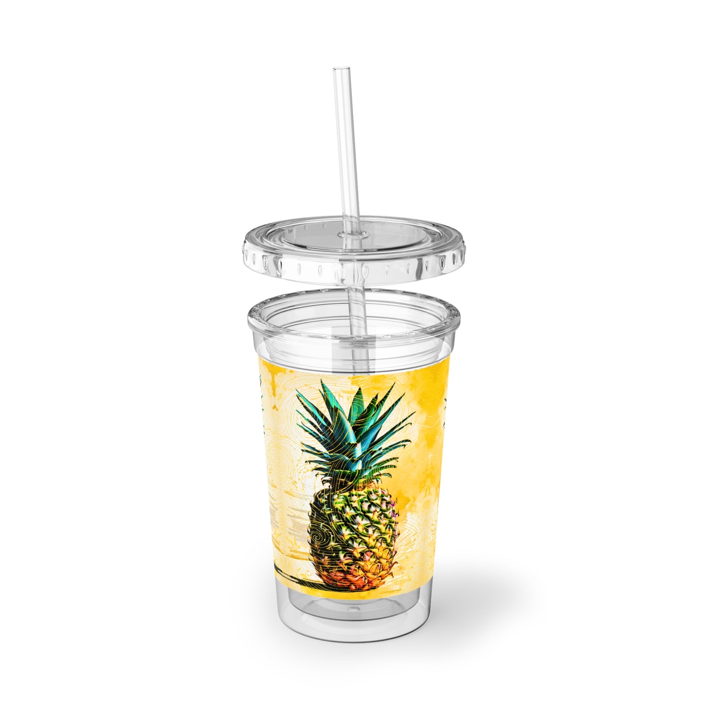 Yellow Watercolor Pineapple Sketch Cold Beverage Suave Acrylic Cup