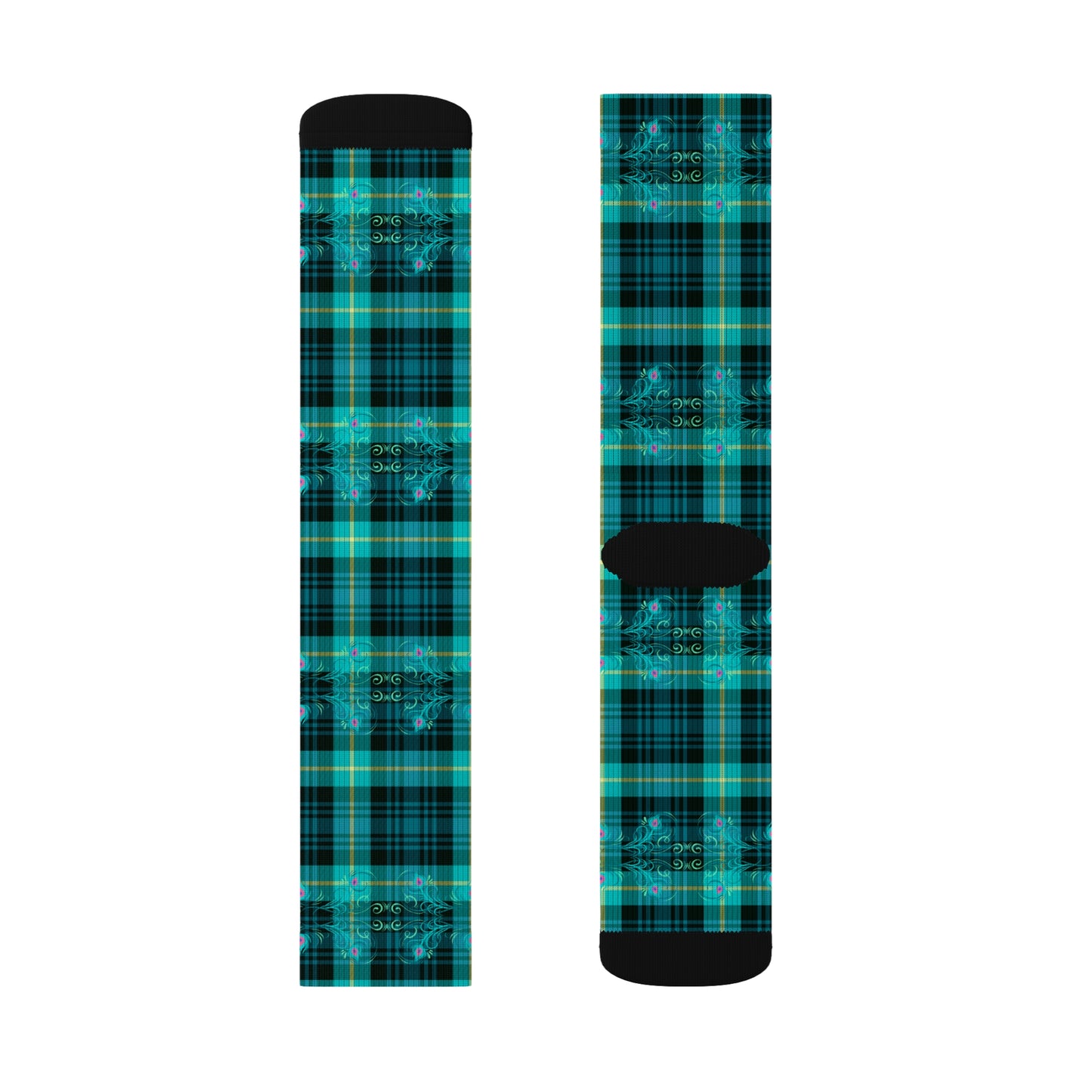 Plaid Peacock Tartan Feather Decorative Sublimation Socks