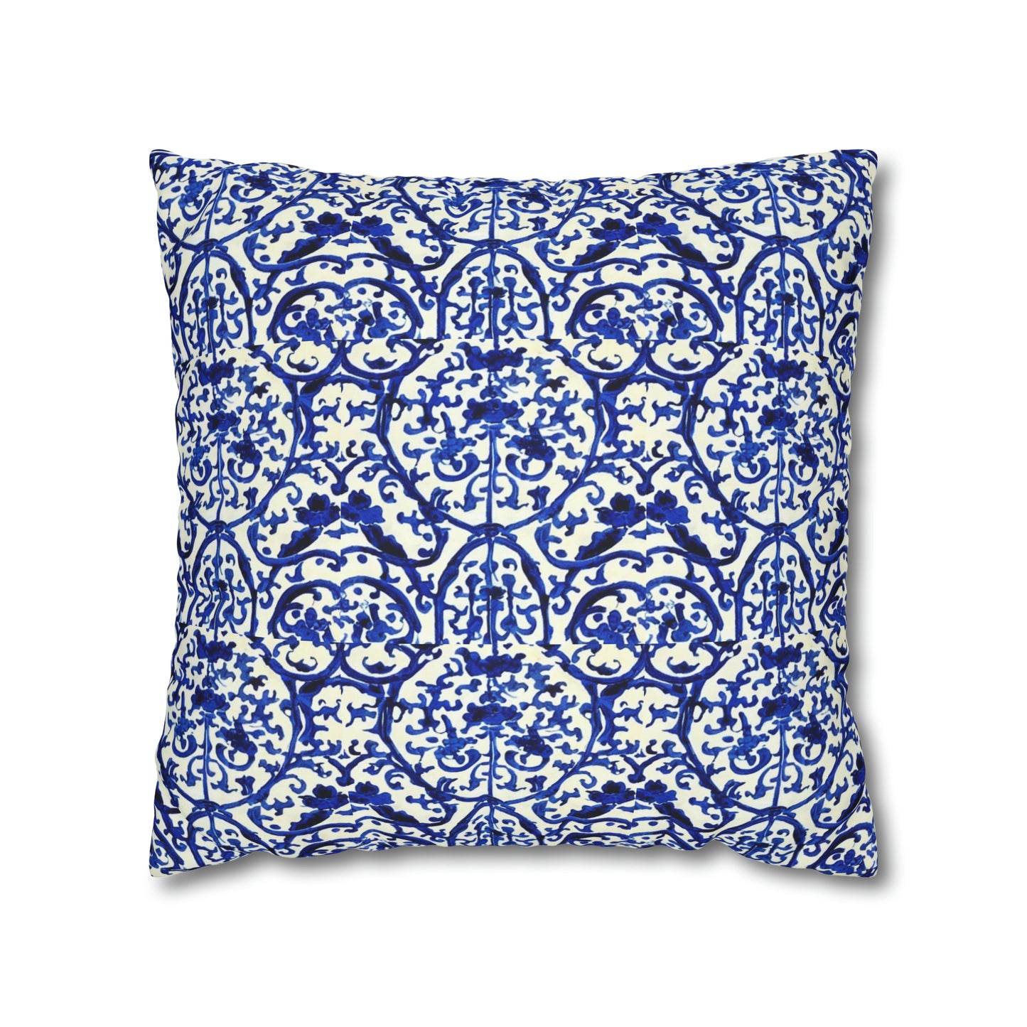 Portuguese Blue and White Tile Pattern Decorative Spun Polyester Pillow Cover