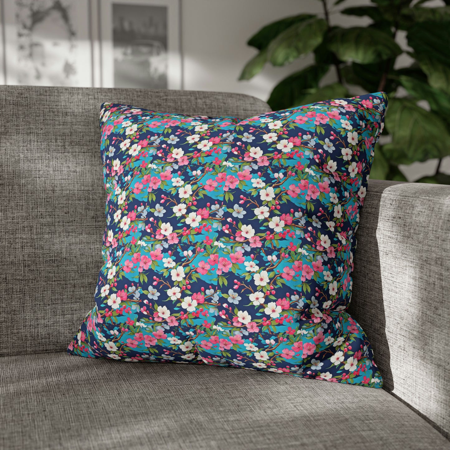 Cherry Blossoms Japanese Floral Decorative Spun Polyester Pillow Cover
