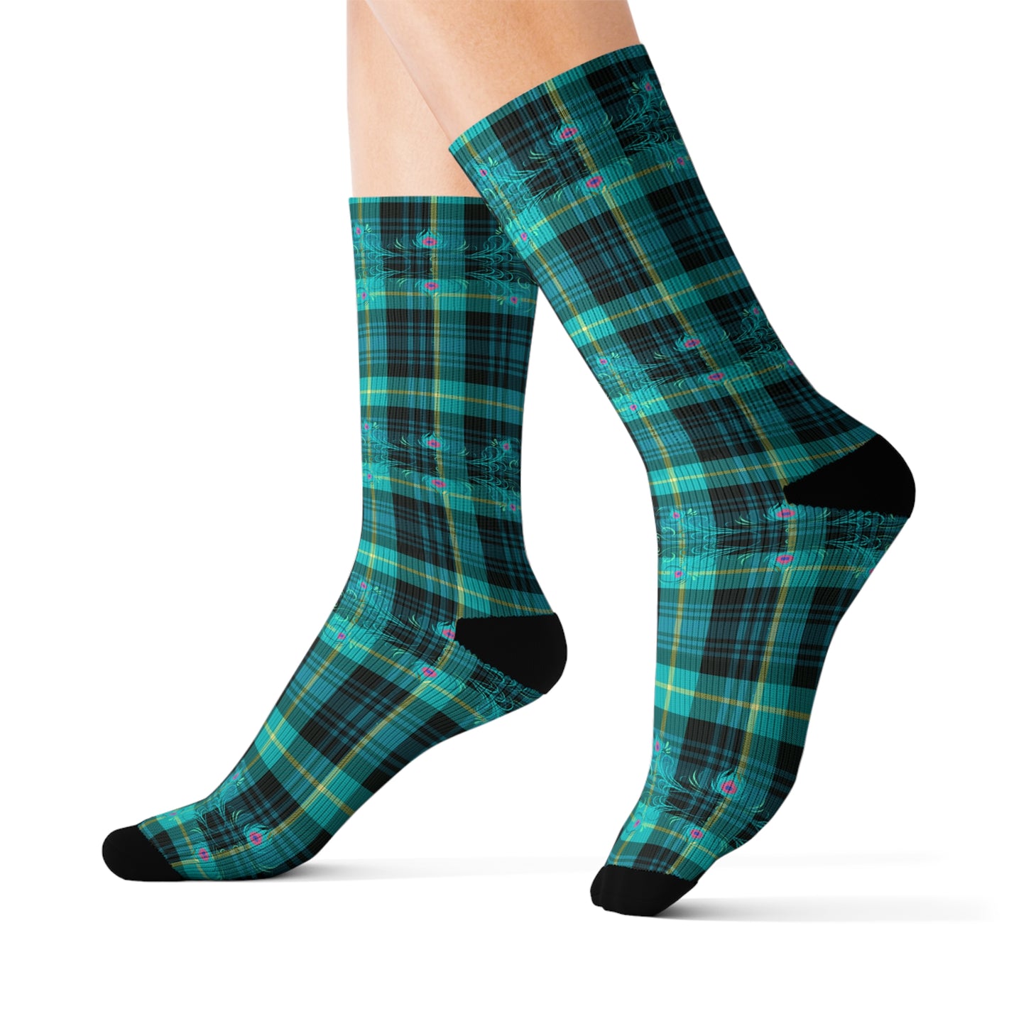 Plaid Peacock Tartan Feather Decorative Sublimation Socks