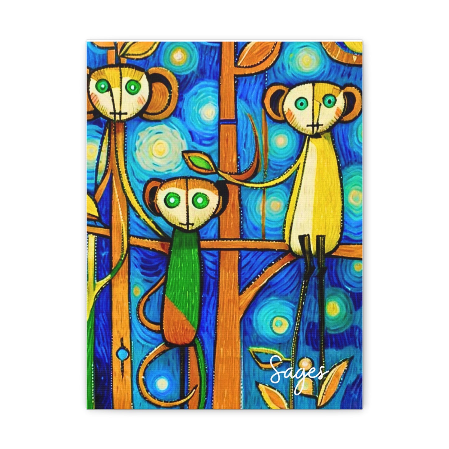 Rain Forest Monkey Family Children's Art Nursery Playroom Canvas Gallery Wraps