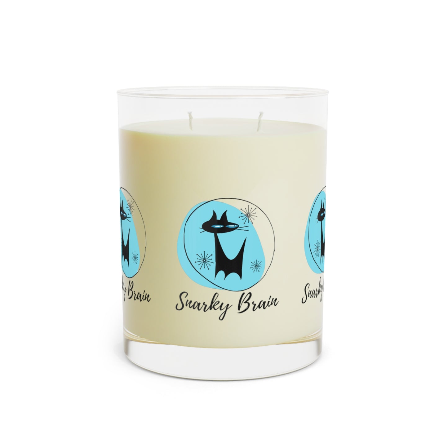 Snarky Brain Midcentury Modern Atomic Black Cat  Logo Aromatherapy Natural Essential Oils Decorative Scented Candle - Full Glass, 11oz
