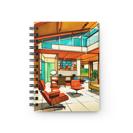 Atrium Sunroom Midcentury Modern Architect Interior Designer Rendering Turquoise Writing Sketching Spiral Bound Journal