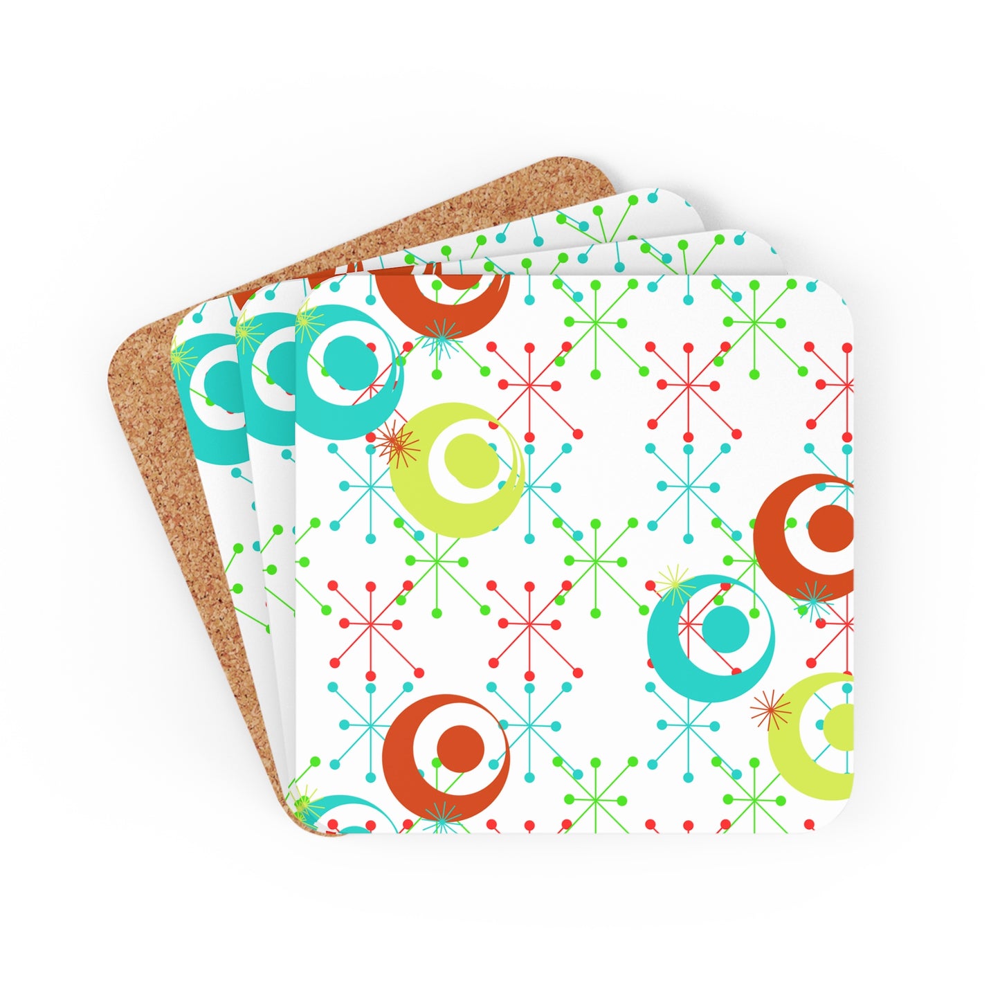 Jazzy Midcentury Modern Cocktail Party Beverage Entertaining Corkwood Coaster Set