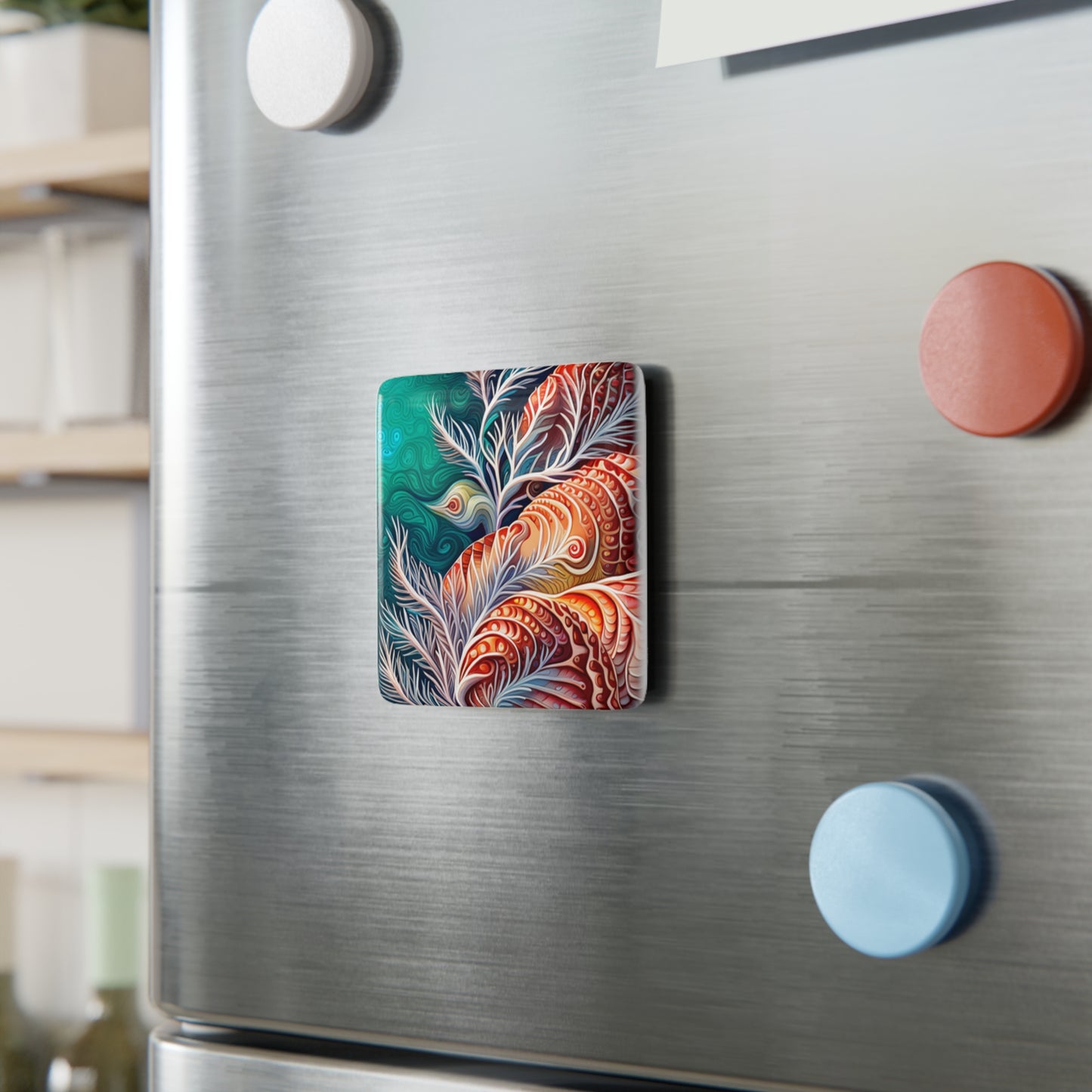 Coral Sea Ocean Coastal Life Art Decorative Kitchen Refrigerator Porcelain Magnet, Square