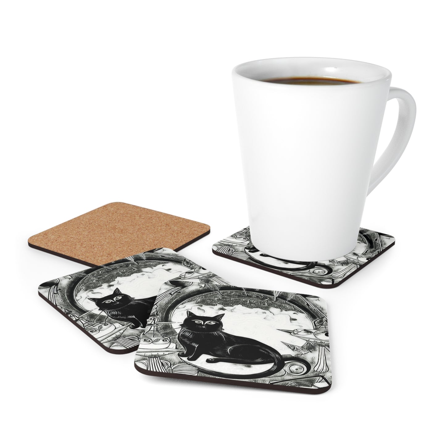 Space Cat Galaxy Universe Aliens Cocktail Party Beverage Entertaining Corkwood Coaster Set