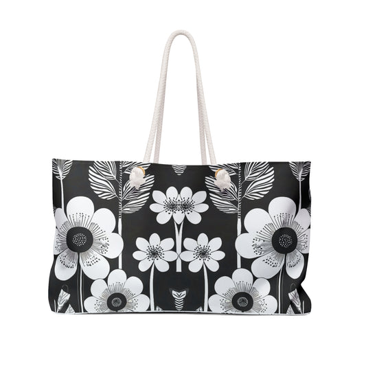 Black and White Poppies Mod Pop Art 1960s Shopper Market City Weekender Bag