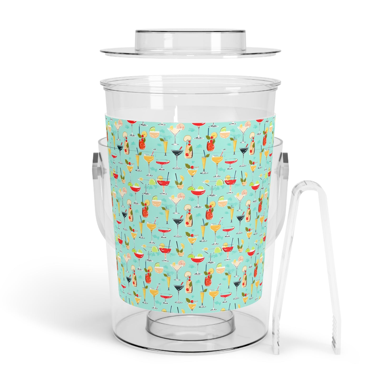 Seaside Coastal Cocktails Midcentury Modern Pattern Entertaining Party Ice Bucket with Tongs