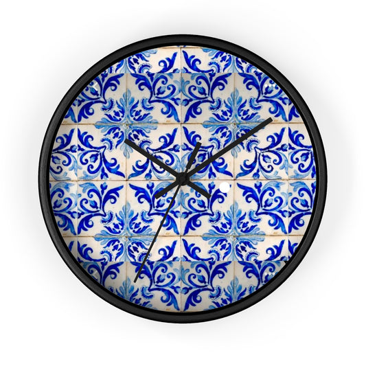 Blue and White Floral European Antique Aged Tile Wall Clock