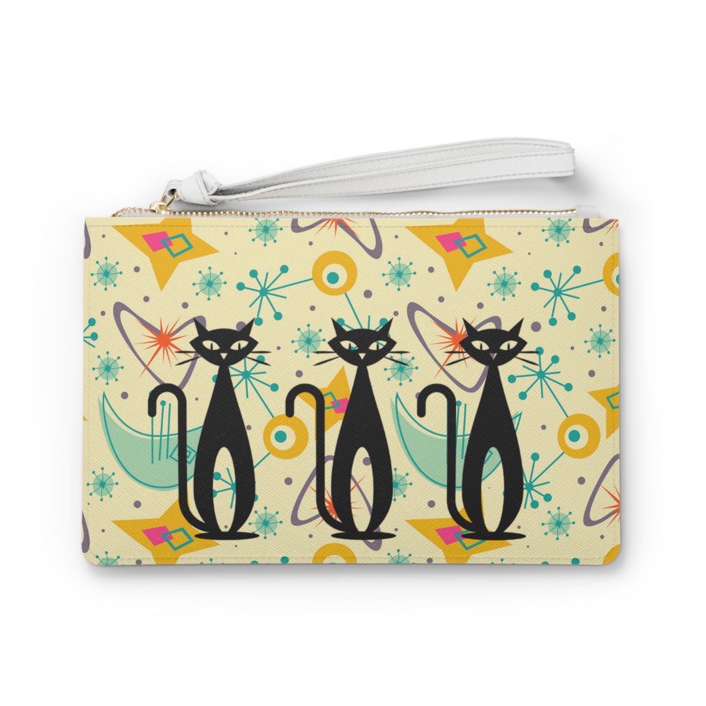 Happy Atomic Kitty Midcentury Modern Pattern Errands Evening Pouch Clutch Bag