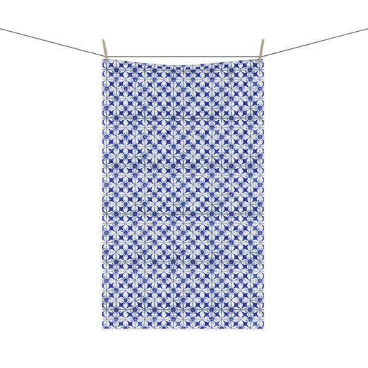 Blue and White Meadow Clover Flowers Tile Pattern Decorative  Kitchen Tea Towel/Bar Towel
