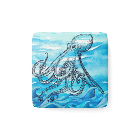 Coastal Summer Octopus  Watercolor Decorative Refrigerator Porcelain Magnet (Limited Edition June 2024)