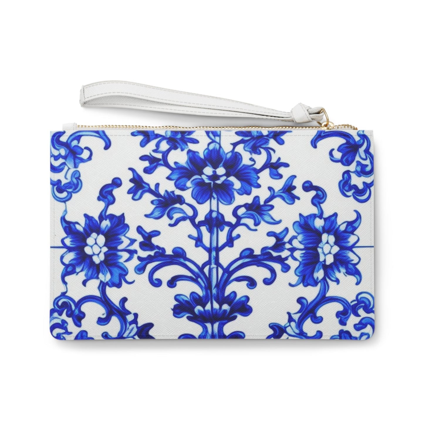 Portuguese Blue and White Tile Pattern Errands Makeup Evening Pouch Clutch Bag