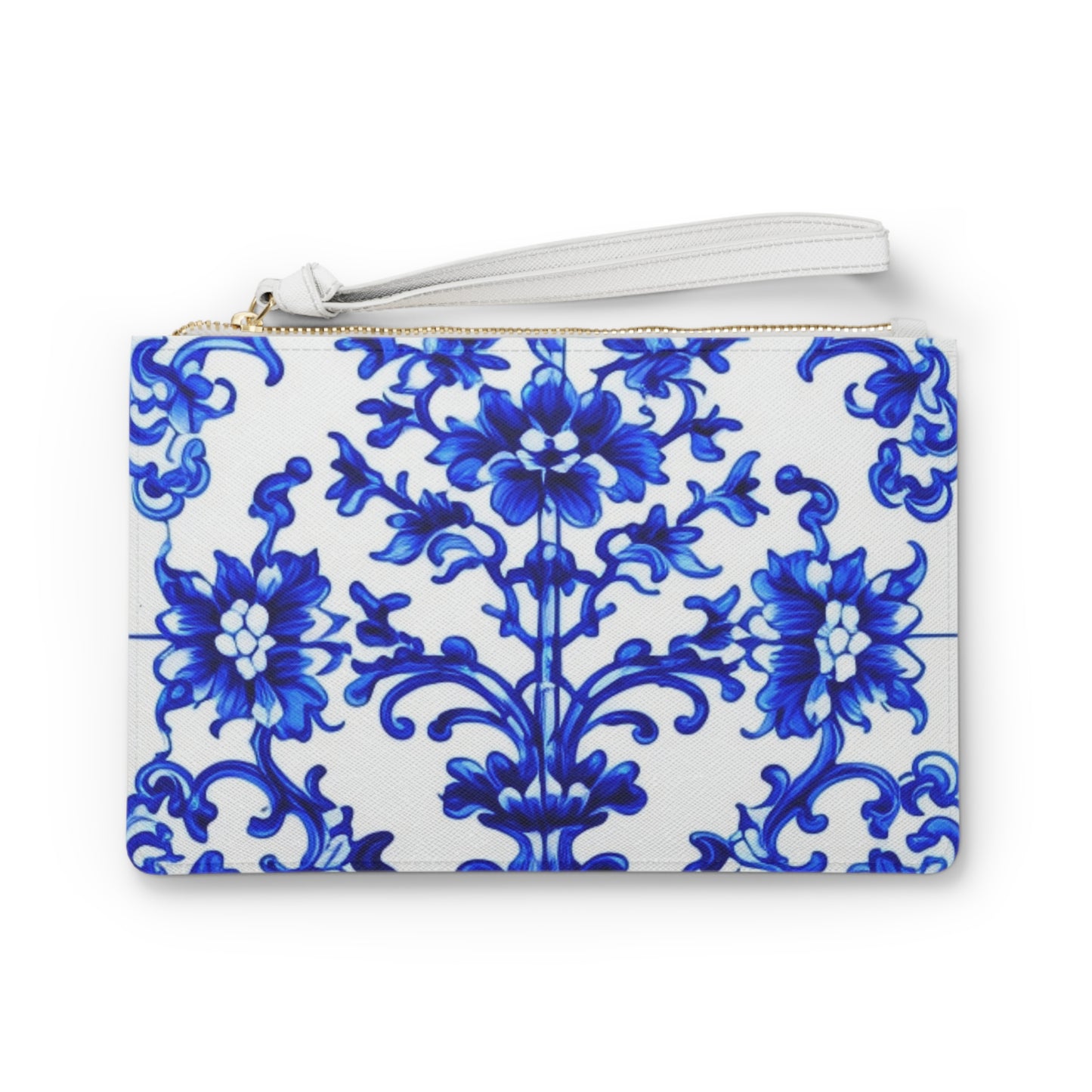 Portuguese Blue and White Tile Pattern Errands Makeup Evening Pouch Clutch Bag