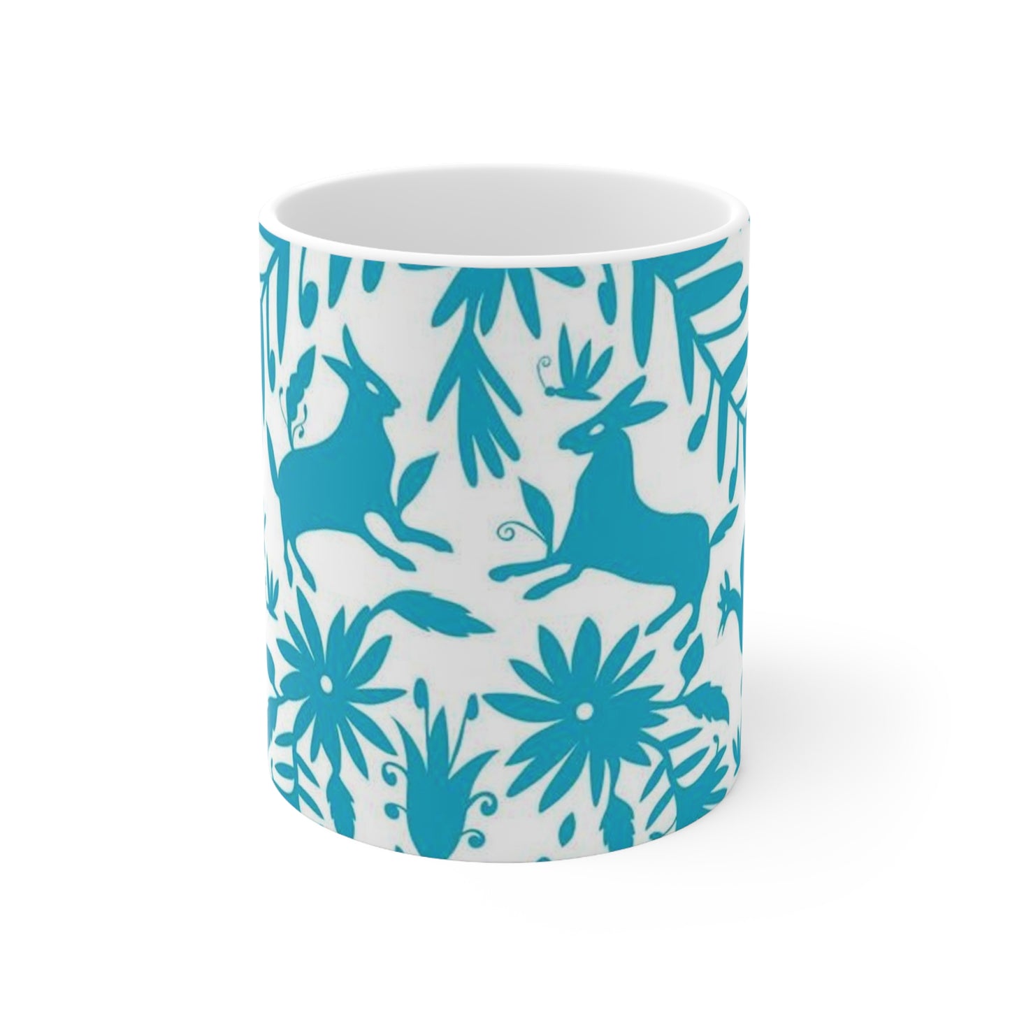 Turquoise Folk Hot Beverage Coffee Tea Decorative Ceramic Mug 11oz