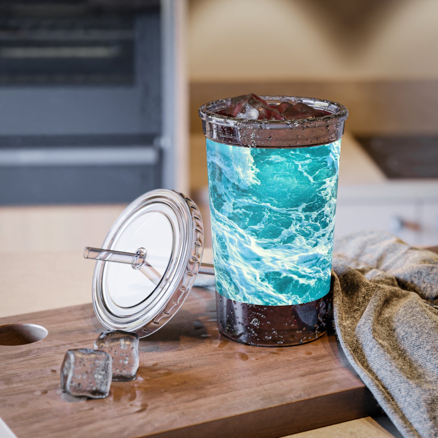 Ocean Blue Waves Coastal Beverage Travel Suave Acrylic Cup