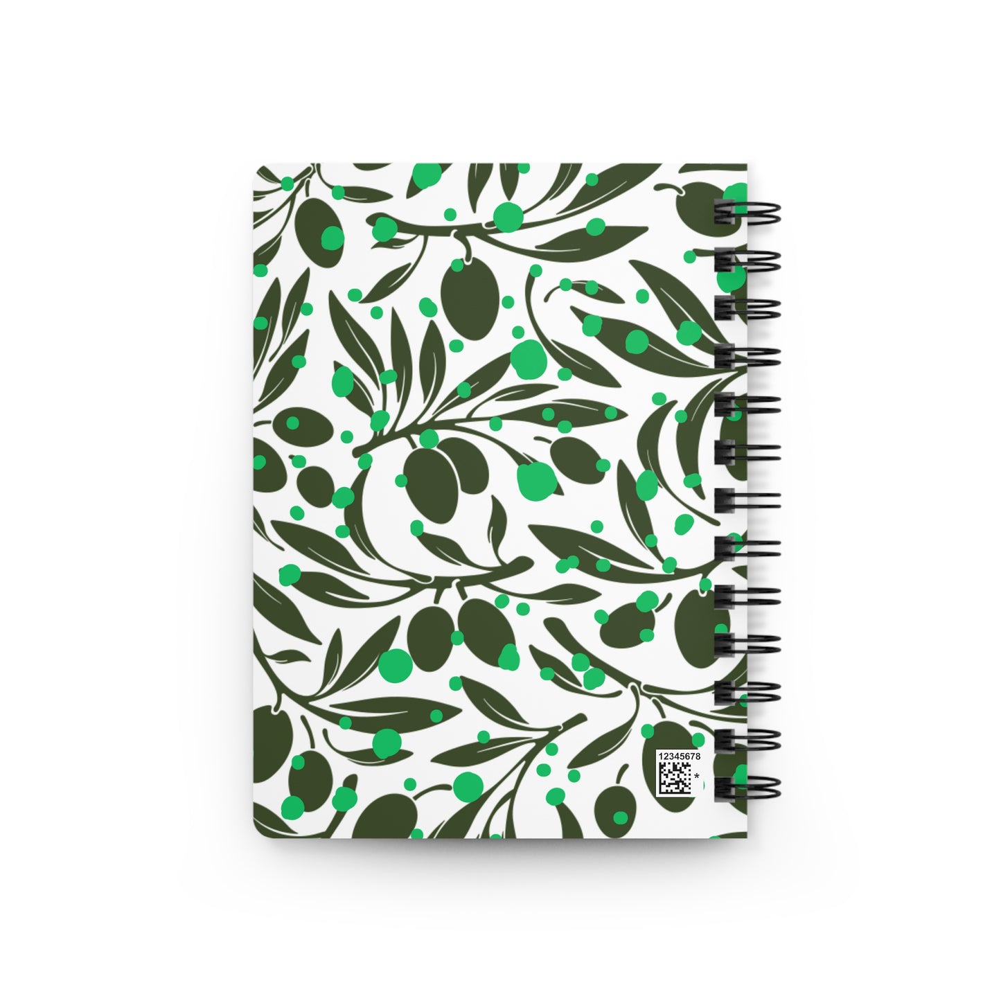 Olive Branches Midcentury Modern Black and Green Pattern Decorative Cocktail Wine Writing Spiral Bound Journal