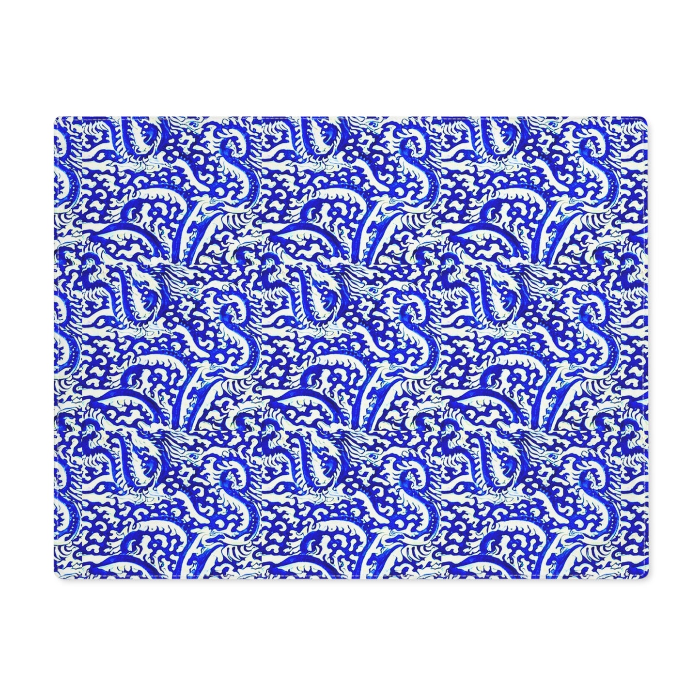 Sea of Chinese Dragons Ming Dynasty Blue and White Porcelain Tablescape Pattern Placemat, 1pc