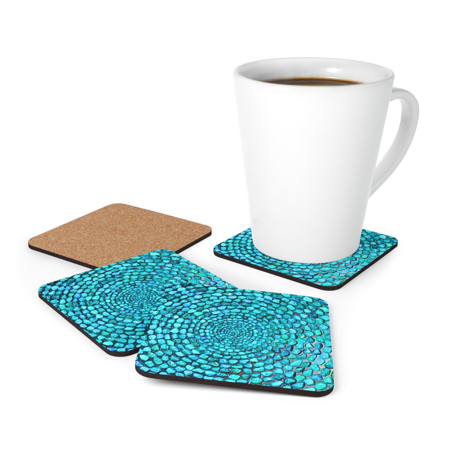 Turquoise Stones Jetty Cocktail Party Beverage Entertaining Corkwood Coaster Set